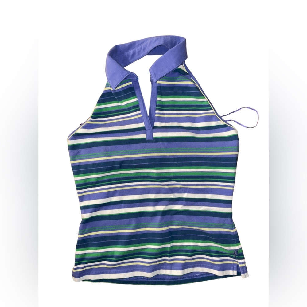 Vintage Y2K Canyon River Blues Halter Polo Shirt Sz L Striped